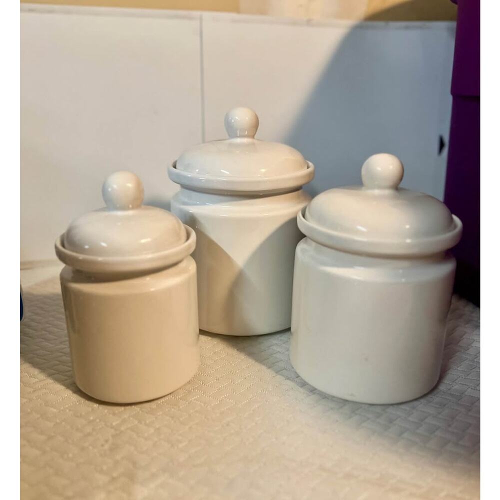 Cooks Club Inc. 3 White Canisters with Lids